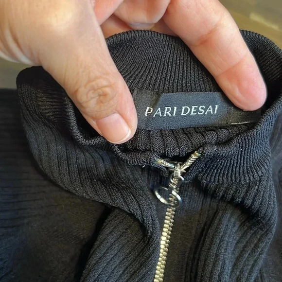 PARI DESAI TIFF SWEATER BODYSUIT BLACK RIBBED LONG SLEEVE O ZIPPER STRETCHY S - Picture 4 of 7